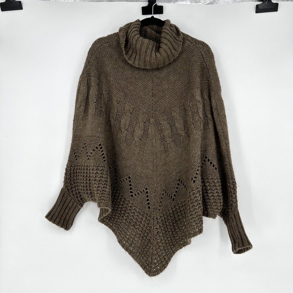 Iperico Brown Knit Turtle Neck Wool Blend Poncho Sweater Dolman Batwing OS